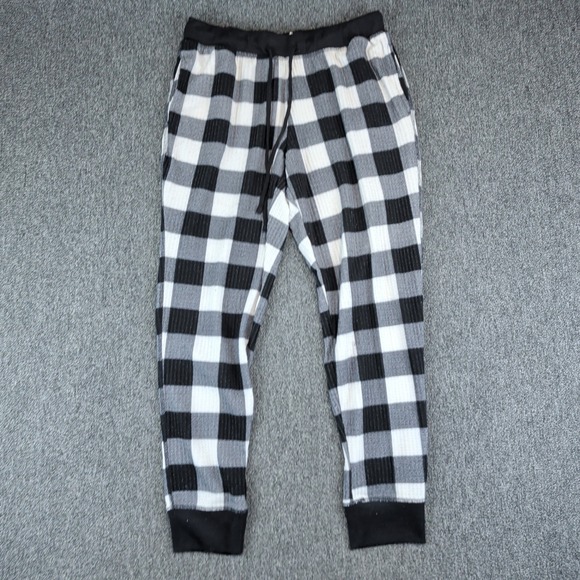 Joyspun Buffalo Plaid Waffle Knit Joggers Women L 12-14 Black White Pajama Pants — photo 2